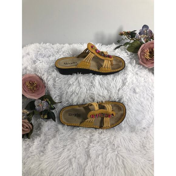 Allegria Shoes - Alegria Women Pisa Beaded Leather Sandals 37 Slide Wedge Flip Flops